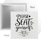 Funny Rustic Bathroom Decor Wooden Box Sign 5x5 Inch - "PLEASE SEAT yourself" Humorous Restroom Shelf Table Decor, Farmhouse Style Wall Countertop Ornament for Home Guest Bathroom Housewarming Gift - Image 3