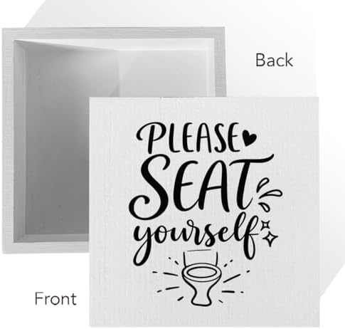 Funny Rustic Bathroom Decor Wooden Box Sign 5x5 Inch - "PLEASE SEAT yourself" Humorous Restroom Shelf Table Decor, Farmhouse Style Wall Countertop Ornament for Home Guest Bathroom Housewarming Gift - Image 3