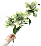 Artificial Silk Flowers Fake Lily Flower Long Stems Stargazer Lilies 4 Pack, Faux Tiger Bouquets with Full Bloom Floral Real Touch Plants for Home Kitchen Decor Wedding Party Hotel Decoration - Green - Image 3