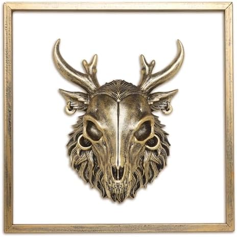 JJALIGHTS Exquisite Resin Animal Head Wall Sculpture (Gift Metal Frame) - Imitation Copper Vintage Decor for Living Room, Bedroom & Office | Decorative Wall Hanging Art (Wendigo) by JJALIGHTS