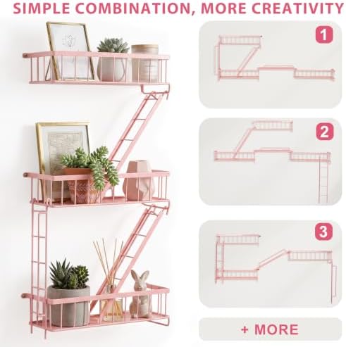 SweetSage Fire Escape Shelf - Pink Wall Decor Floating Shelves, Cute Metal Ladder Shelving for Bedroom, Home Decor Display (3-Tier) - Image 5
