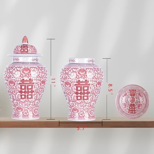 11″ Red & White Ginger Jar with Lid Chinoiserie Double Happiness - Image 5