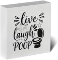 Funny Rustic Bathroom Decor Wooden Box Sign 5x5 Inch - "Live, Laugh, POOP" Humorous Restroom Shelf Wall Countertop Ornament, Farmhouse Style Decor for Guest Bathroom & Housewarming Gif by ENGVZ