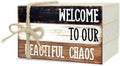 Ycyfckdr Decorative Wood Book Stack for Home, Welcome to Our Beautiful Chaos, Rustic Table and Living Room Bookshelf Farmhouse Decor (L67) by Ycyfckdr