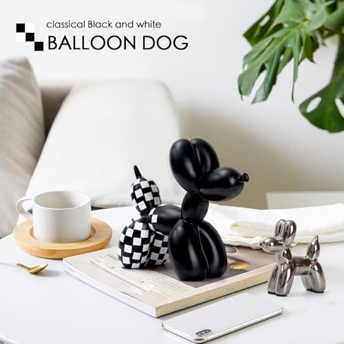 Notakia Black and White Checkered Racing Car Pattern Balloon Dog Statue Crafts Living Room Desktop Decorations,Handmade Modern Small Shelf Decor Animal Statue Ornament Home Decor (Big Black Dog) - Image 6