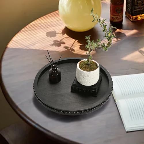 Wooden Round Black Beaded Decorative Tray for Coffee Table - Image 6