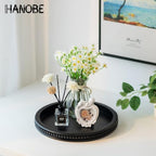 Hanobe Black Decorative Tray for Coffee Table, Round, Beaded Edge - Image 2