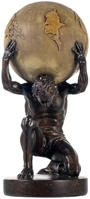 Lukitas Atlas Holding Up World Statue and Sculpture, Brown, Resin 11.5'' by Lukitas