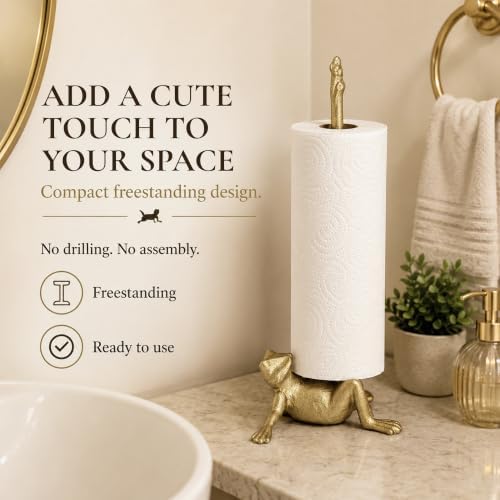WallCharmers Gold Frog Paper Towel Holder & Metal Toilet Paper Holder Stand - Image 4
