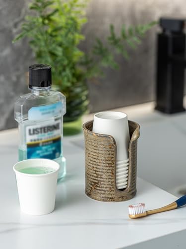 Ceramic Bathroom Cup Dispenser, 3 Oz Mouthwash Cup Dispenser, Brown - Image 3