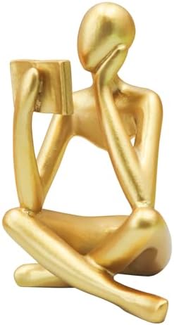 Jinkoozz Gold Reading Women Statue, Thinker Sculptures, Abstract Art Ornament, Modern Aesthetic Figurine Decoration, Suitable for Home Living Room Bedroom Office Shelf Table Desk Bookshelf Decor by Jinkoozz