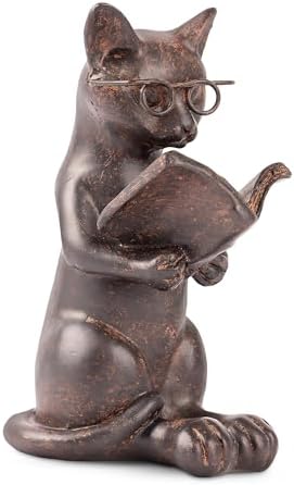 Young's Inc Cat Figurine - Cute Cat Statue - Whimsical Cat Decor for Cat Lovers, Collectibles and Meditation Decor - Cat with Eye Glasses - 4'' L X 3'' W X 5'' H by YoungsInc