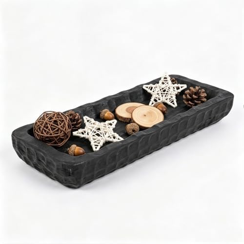 Oakrain Decorative Bowl Rustic 16" Hand-Carved Wooden Dough Bowl, Black by Oakrain