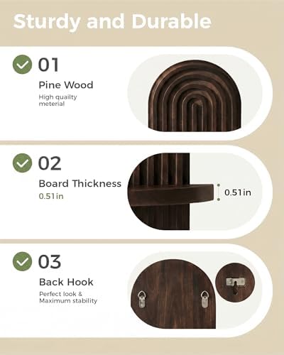 Bamworld Boho Wall Decor Plant Wall Shelf Mid Century Modern Decor Hanging 22in Plant Shelf 2-Tier Wooden Floating Shelves Walnut - Image 3
