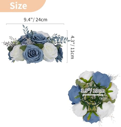 NUPTIO Flower Balls for Centerpieces, Dusty Blue & White Artificial Rose - Image 6