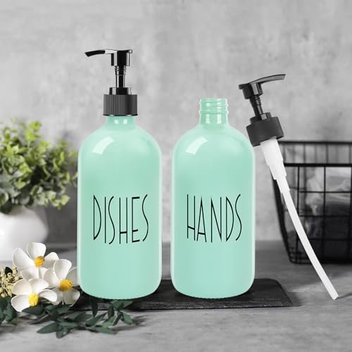 16 Oz Glass Soap Dispenser with Pump for Kitchen (Turquoise Green) - Image 6