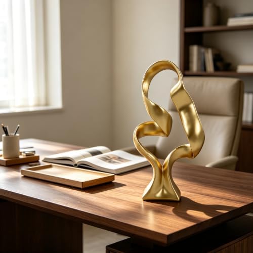 15" Modern Abstract Ribbon Decorative Sculpture, Knot Sculptures,Home Decor,Coffee Table Statues,Dining Living Room Desk Decor,Golden - Image 4