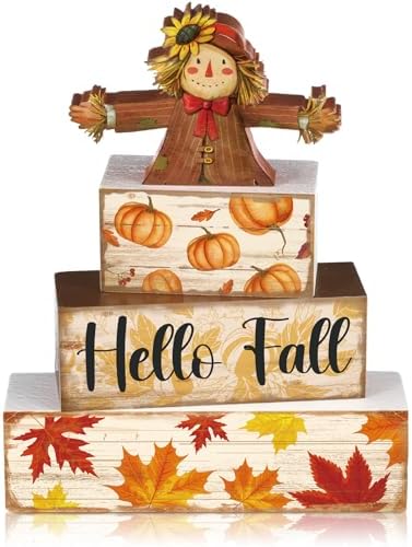 4 Pcs Hello Fall Decoration for Home Scarecrow Pumpkin Table Centerpiece by Quzzil