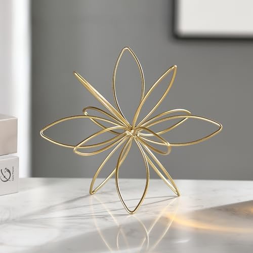 8" Gold Decorative Sphere, Metal Floral Tabletop Sculpture, Abstract Tabletop Decorative Ball for Home Metal Sphere Decor by MOCOME