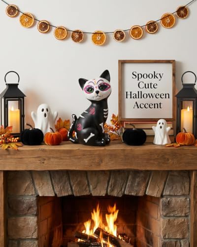 GoGnome Halloween Sugar Black Cat Skeleton Figurine, Cute Resin Statue with Skull Face & Skeleton Tabletop Decoration for Home Mantel Shelf (Black Cat) - Image 5