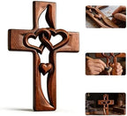 Hand-Carved Intertwined Hearts 9.84 inches Wooden Wall Cross for Wall Sacred, Mothers Day Gifts for Mom ,Handmade Hanging Cross Heart-Shaped Decoration Marriage Wedding Valentine Wood Decorative Gift - Image 2