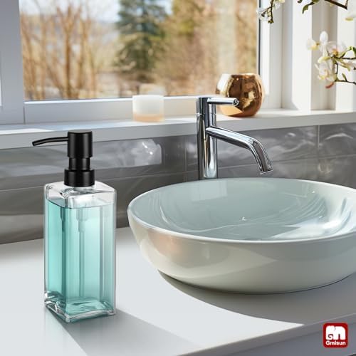 GMISUN Glass Soap Dispenser with Stainless Steel Pump, Clear Hand Soap Dispenser for Bathroom, 12 fl oz/350ml Refillable Dish Dispenser for Kitchen, Modern Liquid Soap and Lotion Bottle for Countertop - Image 6
