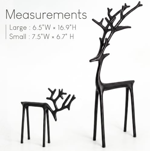 Christmas Decorations - Set of 2 Sculpted Black Metal Reindeer Statues - Image 4