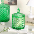 Sizikato Diamond Faceted Glass Candy Jar with Lid, 10oz Green Decorative Jar, Nut Jar, Dried Fruit Storage Jar. - Image 5