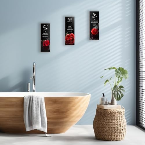 DONFENTHY 3 Pcs Red Bedroom Decor Red Rose Wooden Wall Decor Red Bathroom Inspirational Farmhouse Office Decor With SHE Bible Words Signs For Women Girl Bedroom Home (12x4Inch) - Image 3