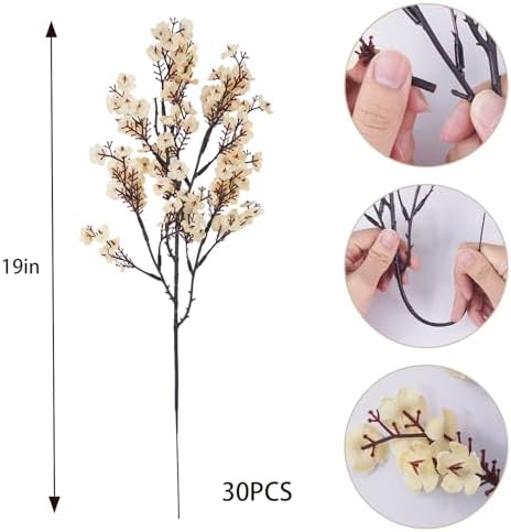 Uieke 30 Pcs Artificial Flowers Baby Breath Faux Champagne Artificial Gypsophila Bouquet Fake Silk Flowers Real Touch for Home Office Kitchen Wedding Wall DIY Room Farmhouse Décor - Image 2