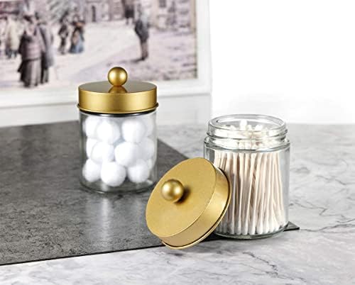 Amolliar Apothecary Jar Bathroom Storage Qtip Holder Glass, Gold 2Pack - Image 5