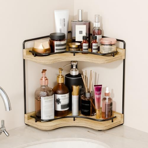 2-Tier Corner Bathroom Counter Organizer for Storage, Light Brown by Unknown