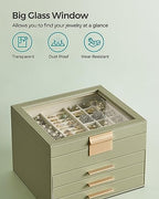SONGMICS Jewelry Box Organizer, 4-Layer Storage with 3 Drawers, Glass Lid - Image 4