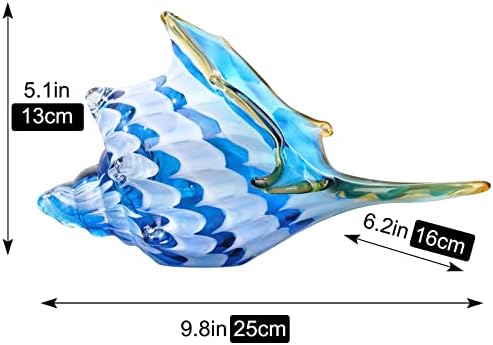 Hand Blown Glass Shell Decoration, Modern Art Glass Conch Statue, Blue and White Home Decorative Shells for Home Living Room, Coffee Table, TV Stand, entryway Entrance, Mantelpiece Decoration - Image 2