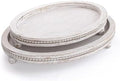 Farmhouse Oval Wooden Decorative Trays Set of 2, Distressed White Solid Wood Beaded Trays for Coffee Table, Kitchen Counter, Ottoman & Dining Table Centerpiece Decor by MACVAD