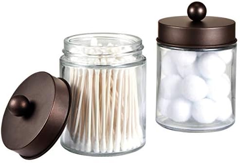 Amolliar Glass Apothecary Jar Qtip Holder Metal Lids 4pc/Bronze - Image 3