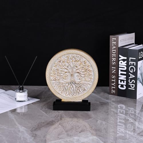 Tree of Life Sculpture, Round Decorative Resin Statue with Tree Relief Design, Modern Tabletop Home Decor Accent for Living Room Shelf, Mantel, Console Table and Office - Image 4
