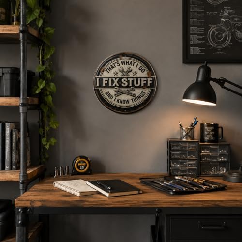I Fix Stuff Metal Sign 8x8in Round Handyman Plaque for Garage Wall Decor DIY Enthusiast Gift - Image 5