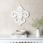 JFY Designs Fleur De Lis Carved Wood Wall Art, White Distress, 13x15 in - Image 2