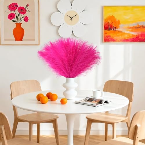 Serwalin 60PCS 17.7" Hot Pink Pampas Grass Decor Feathers Vase Filler Decor - Image 4