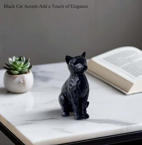 Black Cat Figurines Statue Home Decor Gifts for Women Cat Lovers ,Colletiable Carved Resin Cat Memorial Gift Knick Knacks for Shelf Desktop Office Decorations - Image 6