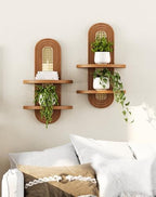 Floating Shelves for Wall,Boho Home Wall Decor,2-Tier Rattan Plant Shelf,Mid Century Hanging Small Decorative Shelf,Natural Wood Shelves for Living Room,Bedroom,House,Office,1-Pack (Walnut) - Image 3