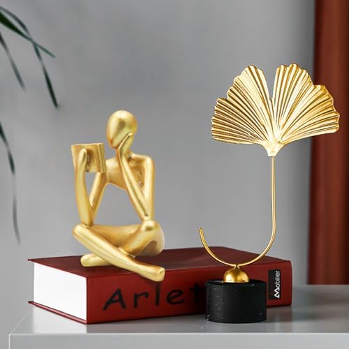 Jinkoozz Gold Reading Women Statue, Thinker Sculptures, Abstract Art Ornament, Modern Aesthetic Figurine Decoration, Suitable for Home Living Room Bedroom Office Shelf Table Desk Bookshelf Decor - Image 2