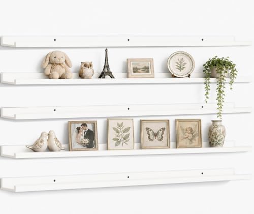 48inch Long Floating Shelves for Wall Decor, 5-Set Shelves with Lip, White by RicherHouse