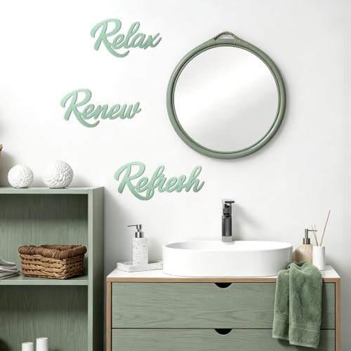 3 Pcs Bathroom Wall Decor Wooden Relax Renew Refresh Sign (Green) - Image 4