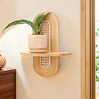 Floating Shelves for Wall, Boho Home Wall Decor,Rattan Plant Shelf Set of 2, Mid Century Small Decorative Shelf, Natural Wood Shelves for Living Room,Bedroom,House,Office (Natural) - Image 2