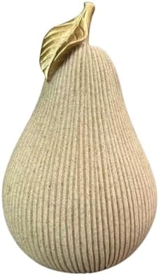Desert Sand Pear Figurine with Gold Leaf, Textured Resin Fruit Sculpture, Minimalist Neutral Home Decor Statue for Kitchen Counter, Coffee Table & Shelf Decor by Dwelloria