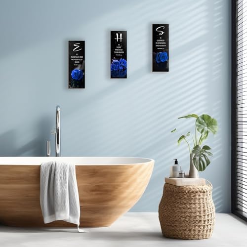 DONFENTHY 3 Pcs Blue Bedroom Decor Blue Rose Wooden Wall Decor Navy Bathroom Inspirational Farmhouse Office Signs With SHE Bible Words Decor For Women Bedroom Home(12x4Inch) - Image 6