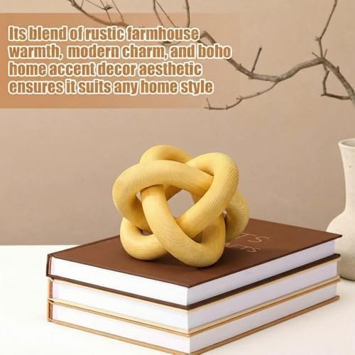 Yalikop 3 Link Wood Knot Decor Rustic Table Shelf Accents, Yellow - Image 4