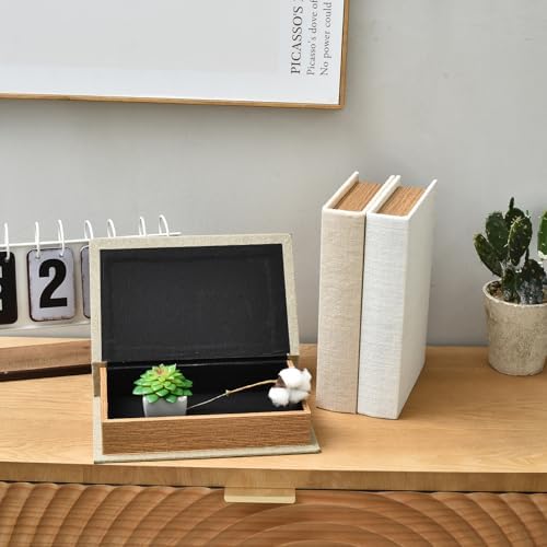 DECOR4SEASON Modern Linen and Wood Decorative Faux Book Boxes Set of 3,10" - Image 5